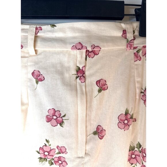 2/$30 Princess Highway Size US 8 Floral Linen Blend Skirt W/ Belt Cream & Pink - Picture 10 of 16